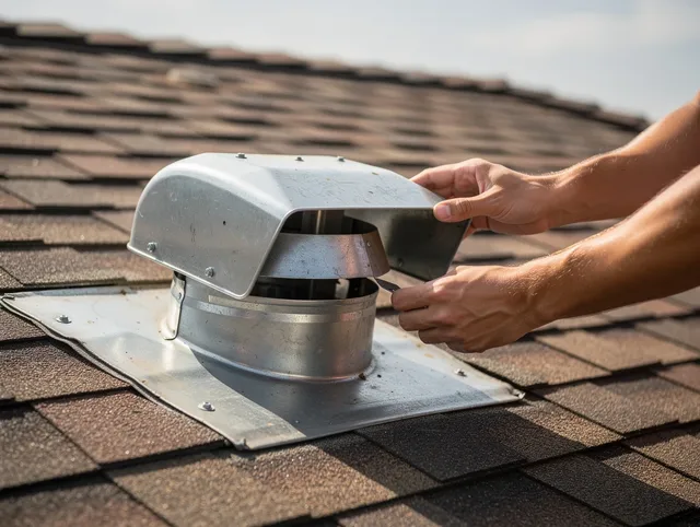 Fairhaven Dryer Vent Cleaning certified technician safely cleaning a roof-mounted dryer vent in Fairhaven