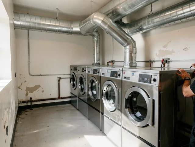 Fairhaven Dryer Vent Cleaning team performing large-scale commercial dryer vent cleaning in Fairhaven
