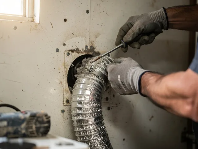 Fairhaven Dryer Vent Cleaning technician performing precise dryer vent hose installation in Fairhaven